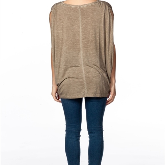 Boho Acid Wash Olive Drop Armhole Top - Picture 5 of 7